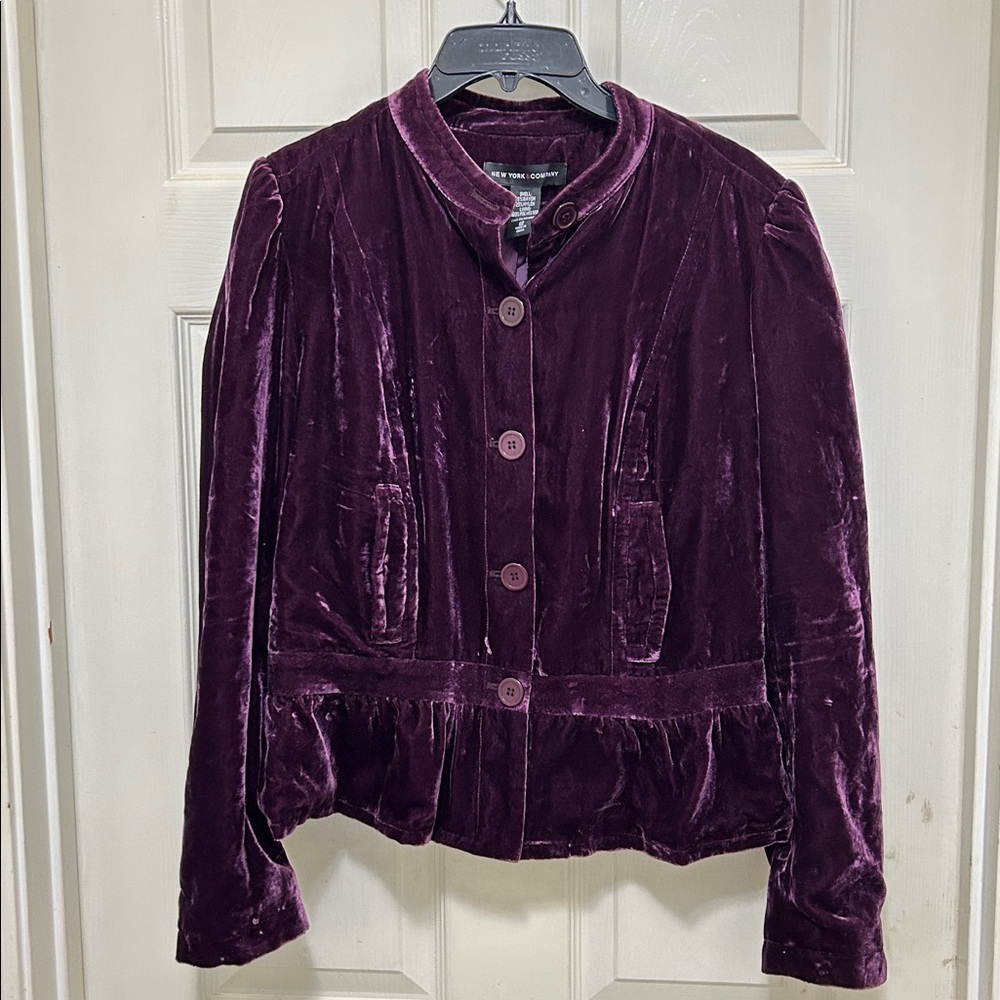 NWT Velvet Button-Up Jacket in Purple